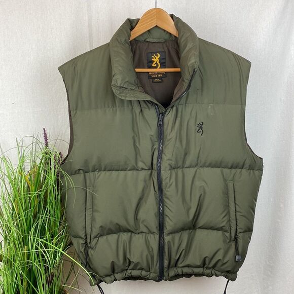 Browning Men's Army Green Down Filled Sleeveless Quilted Zip Front Vest M - Picture 1 of 5